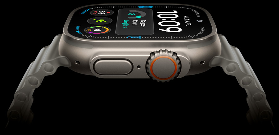 Apple Watch Ultra 4 im Titangehäuse in der Seitenansicht
